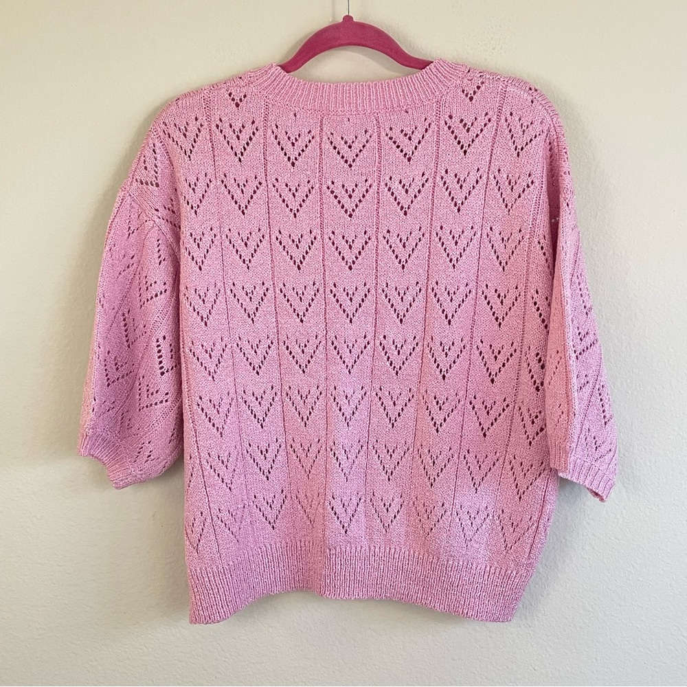 Entro Heart Pointelle Short Sleeve Top Size Medium - Picture 4 of 6